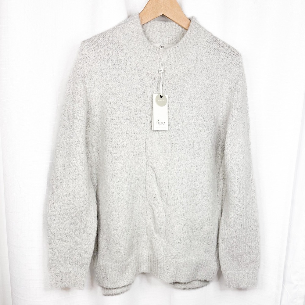 Ripe Maternity Nursing Sweater Cable Knit Zip Side Snow Size Large NWT Soft Cozy